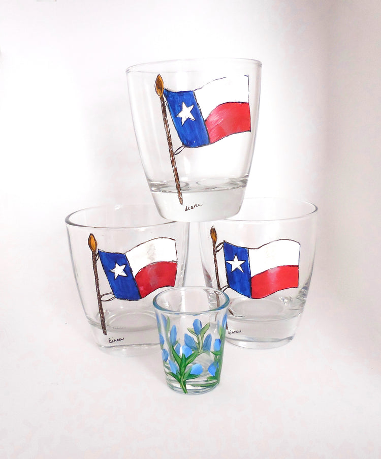 texas tumblers and bluebonnet shotglass