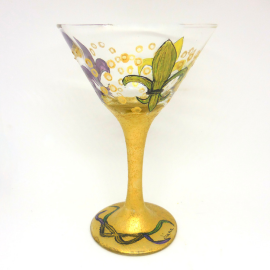 martini glass gold with fleur de lis design