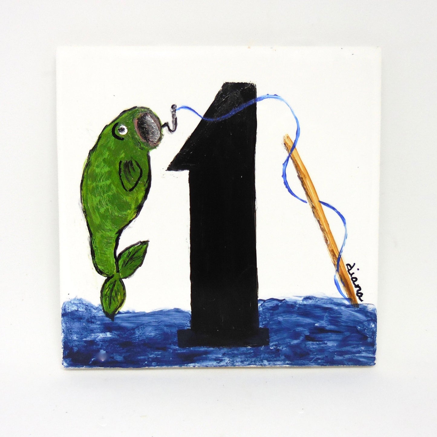 Address number tile with Fishing design