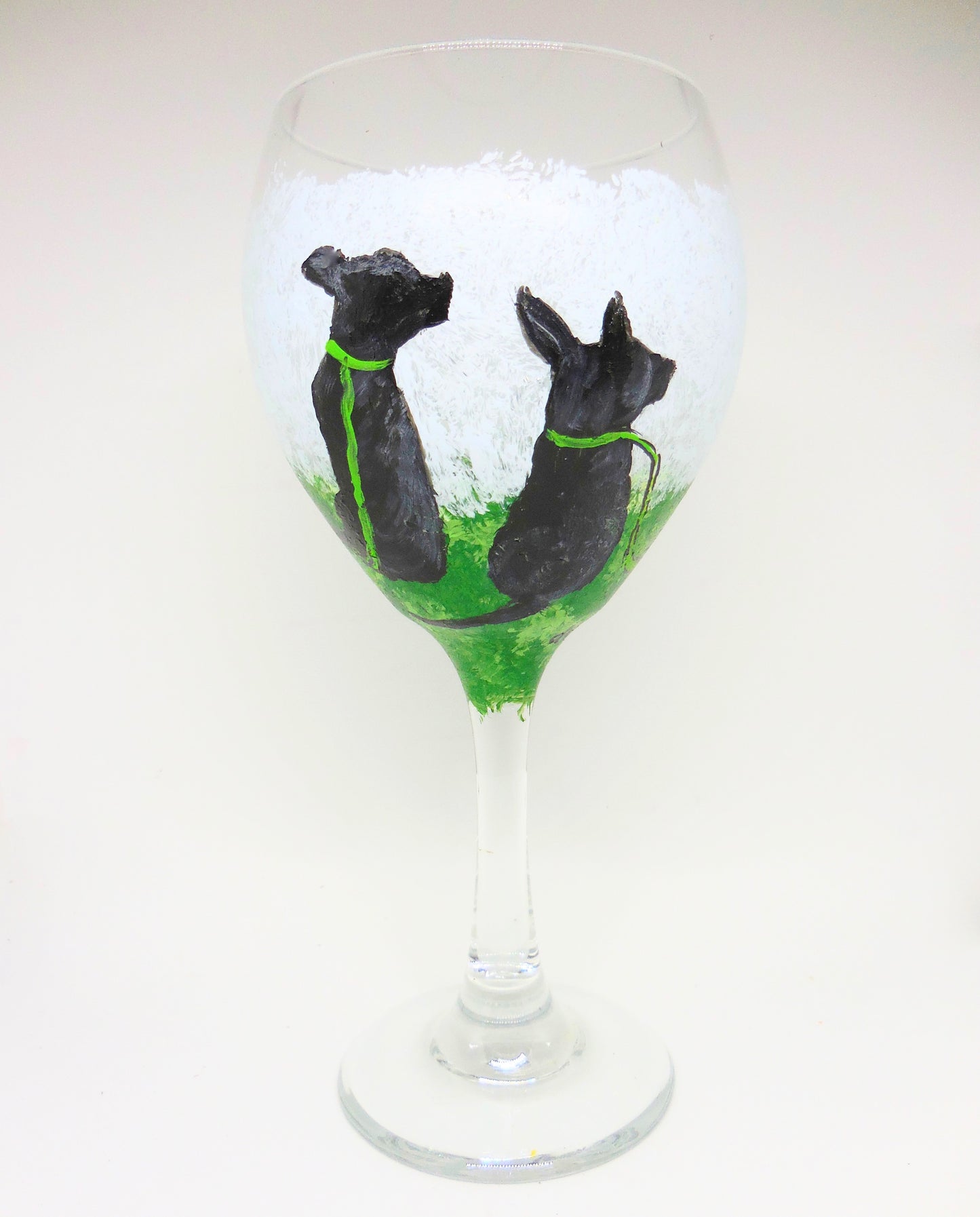 Wine Glass featuring Two Black Dogs on Leash