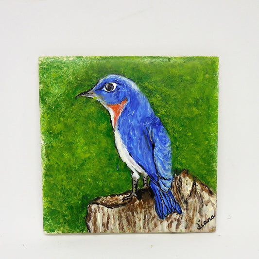 ceramic tile with blue hummingbird