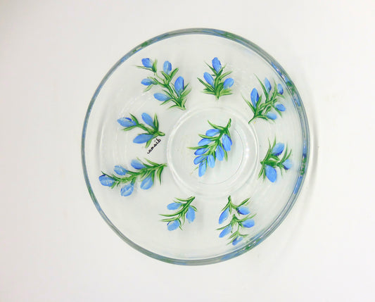 glass bowl with bluebonnets design