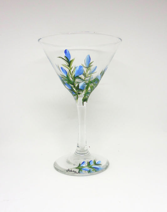 martini glass with bluebonnets design