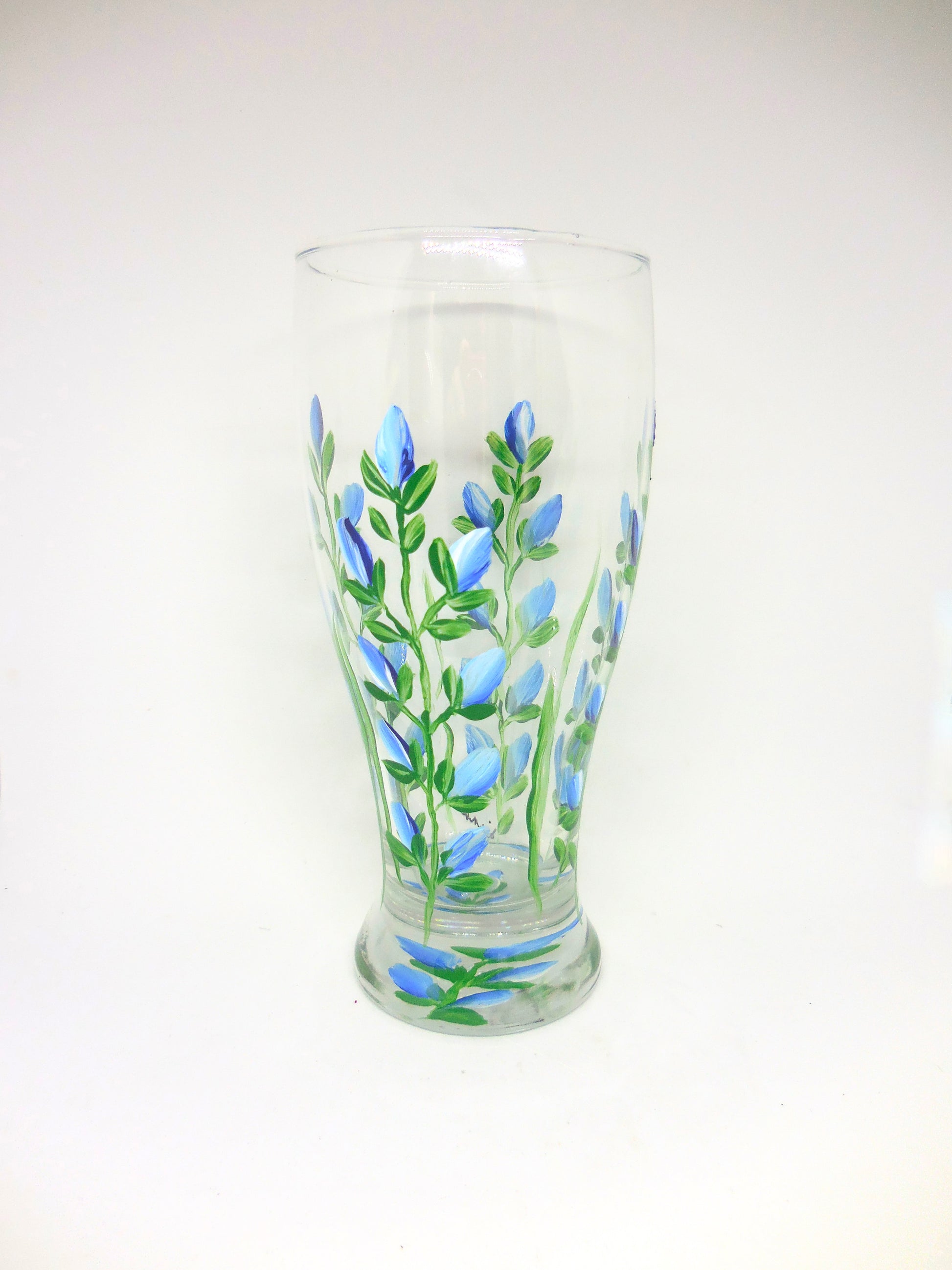 beer glass with bluebonnets design