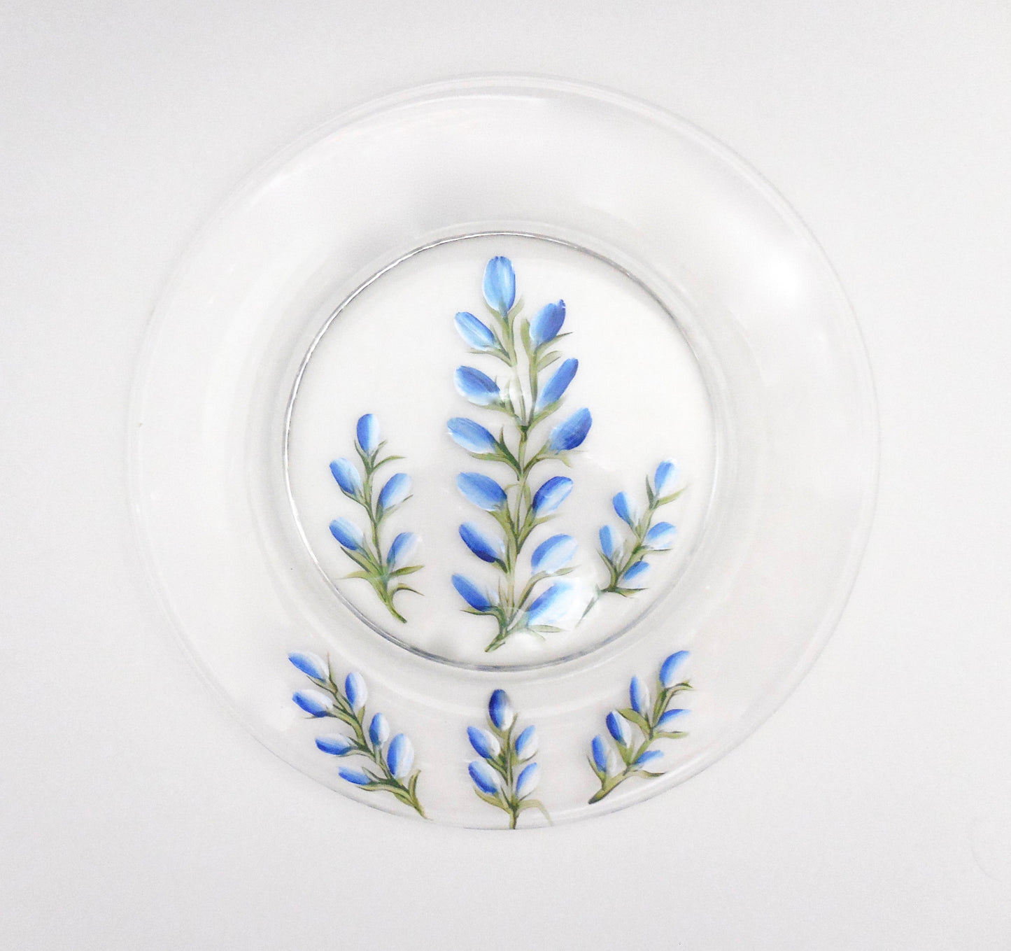 glass plate with bluebonnets design