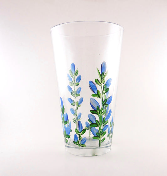 tall glass with bluebonnets design