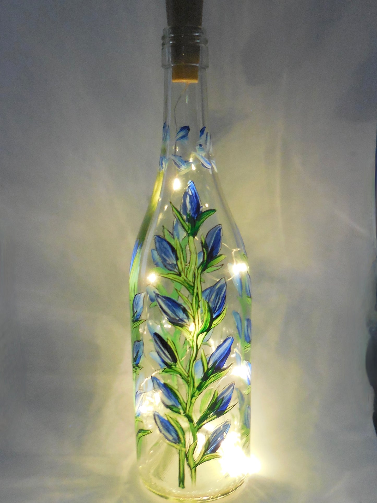 Bluebonnet Wine Bottle with Lights