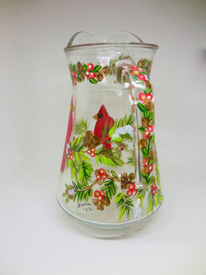 Festive Cardinal Glass Pitcher