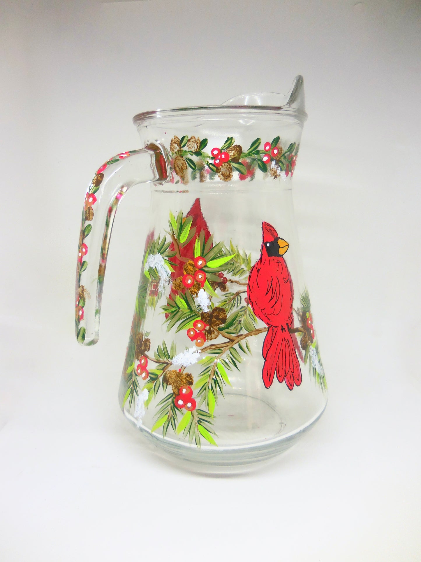 Festive Cardinal Glass Pitcher