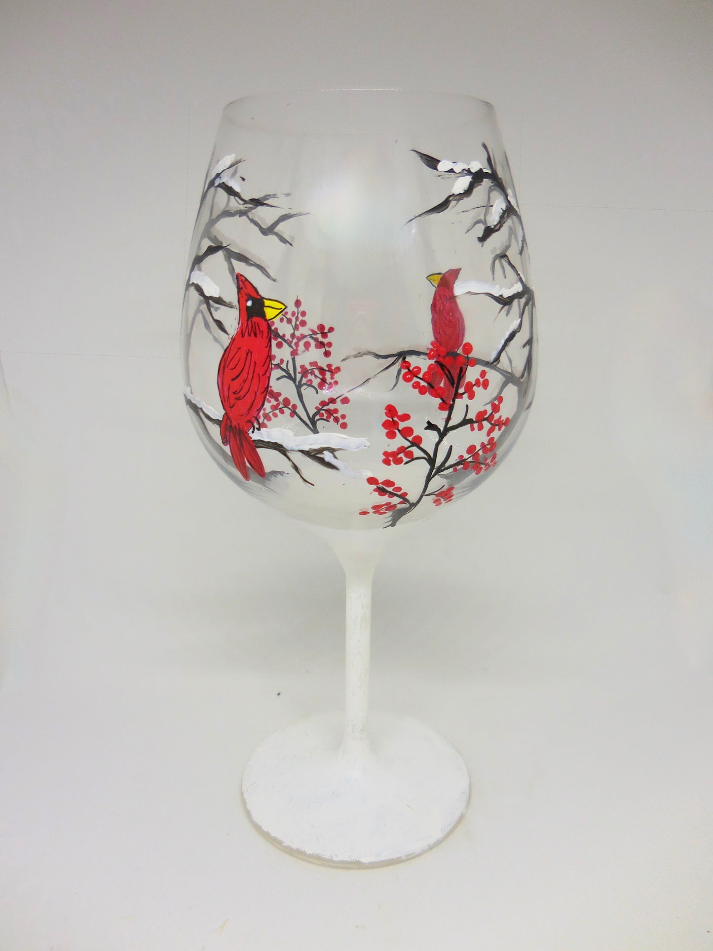 Cardinals in the Snow Wine Glass