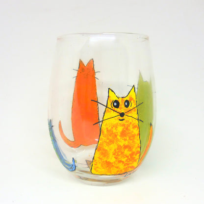 Cute Cat Design Stemless Wine Glass