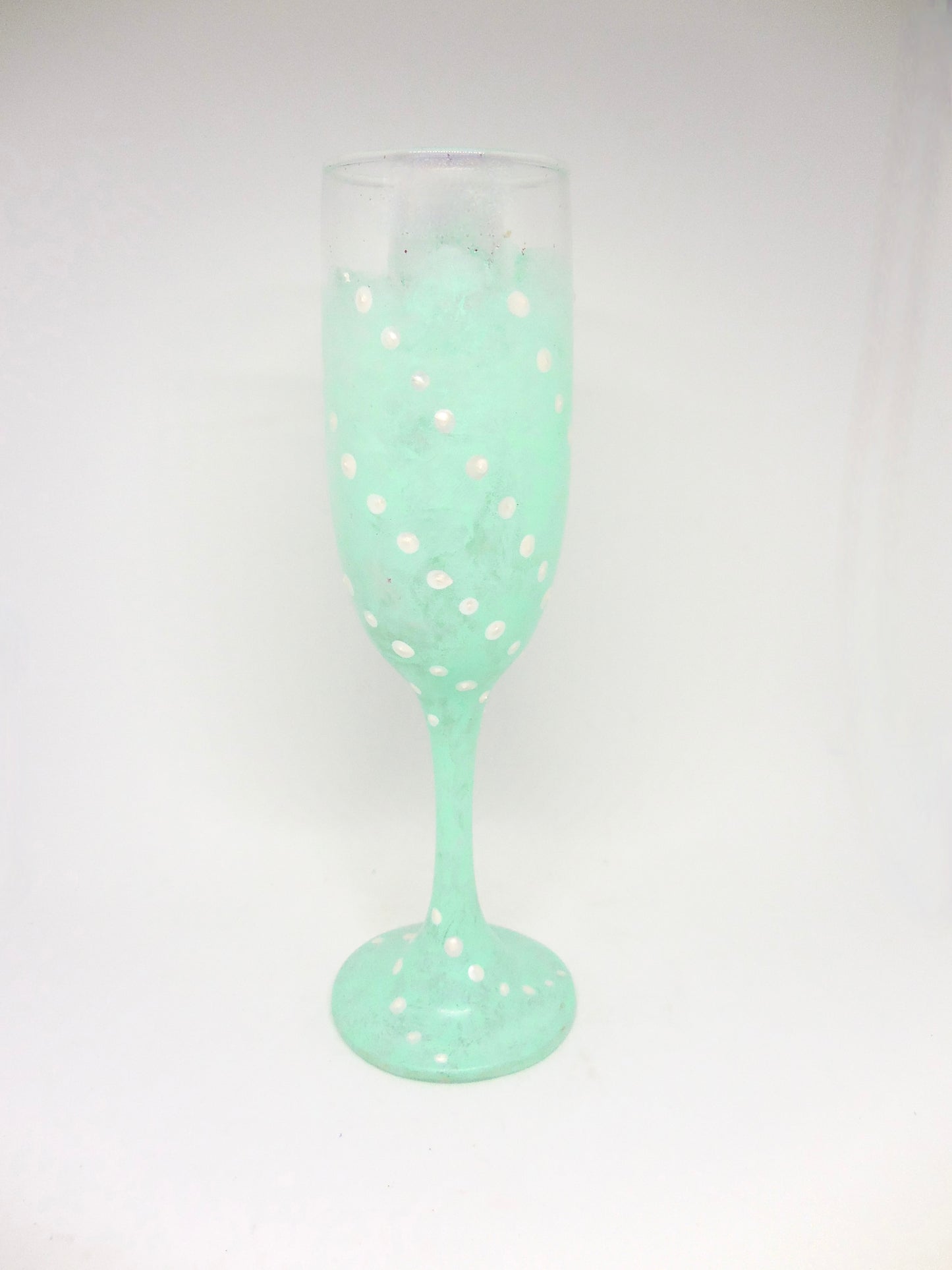 Frosted Green Champagne Flute with Pearl Drops