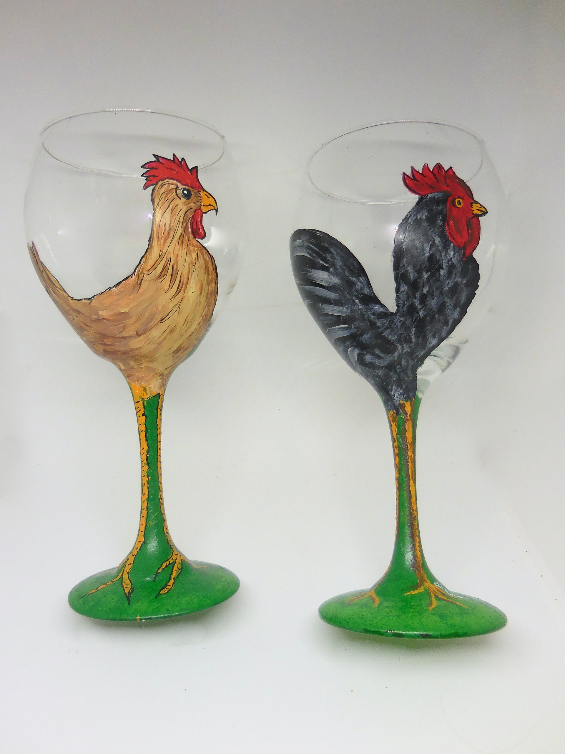 Chicken and Rooster Wine Glasses