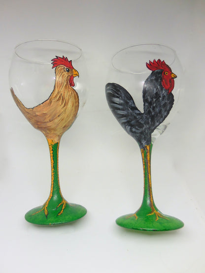 two chicken design wine glasses