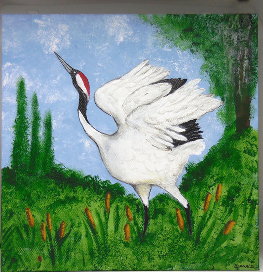 Crane in the Reeds Canvas