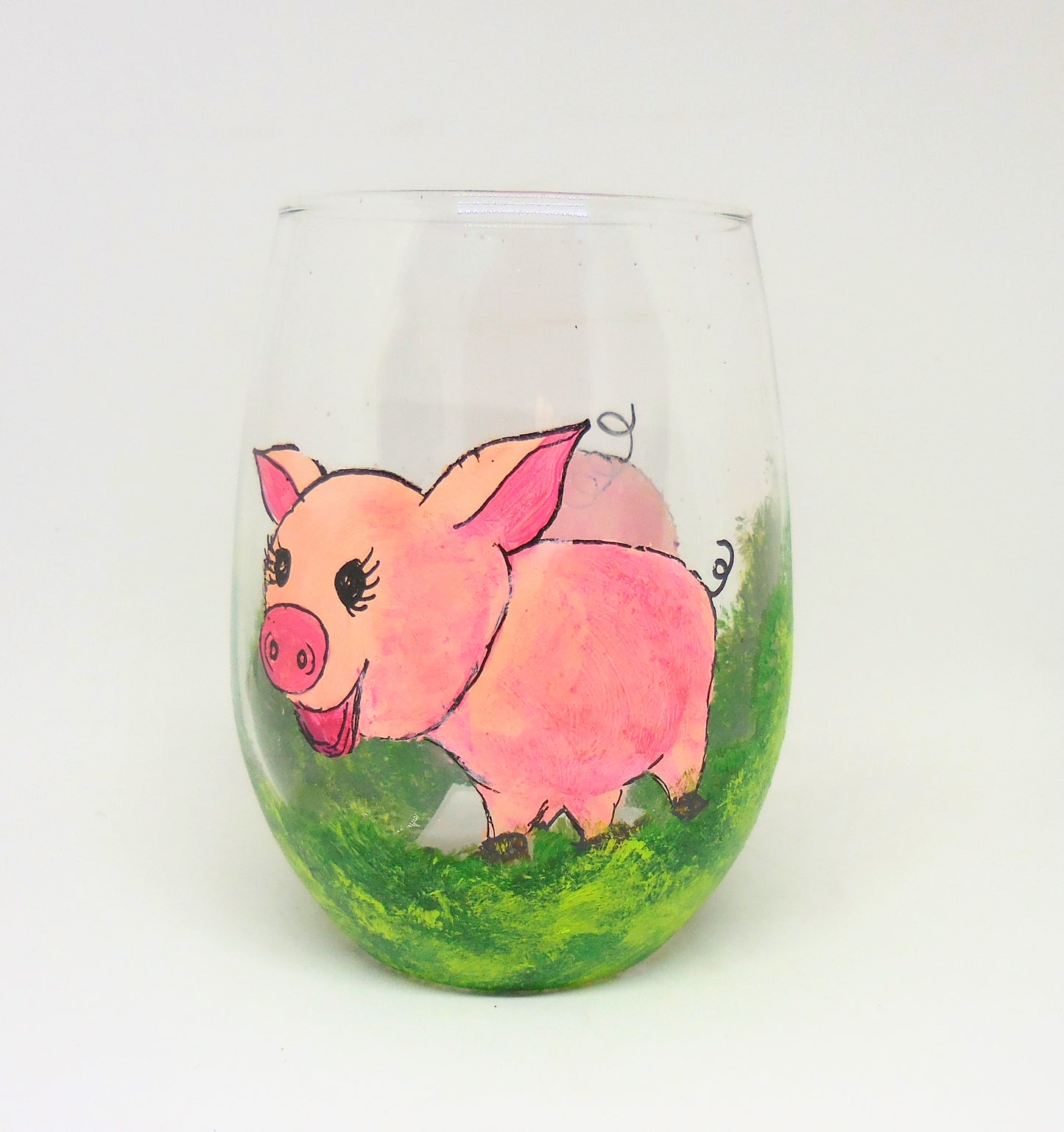 Pink Piggy Stemless Wine Glass