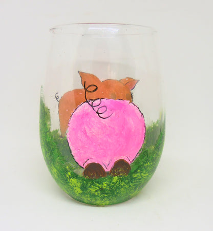 Pink Piggy Stemless Wine Glass