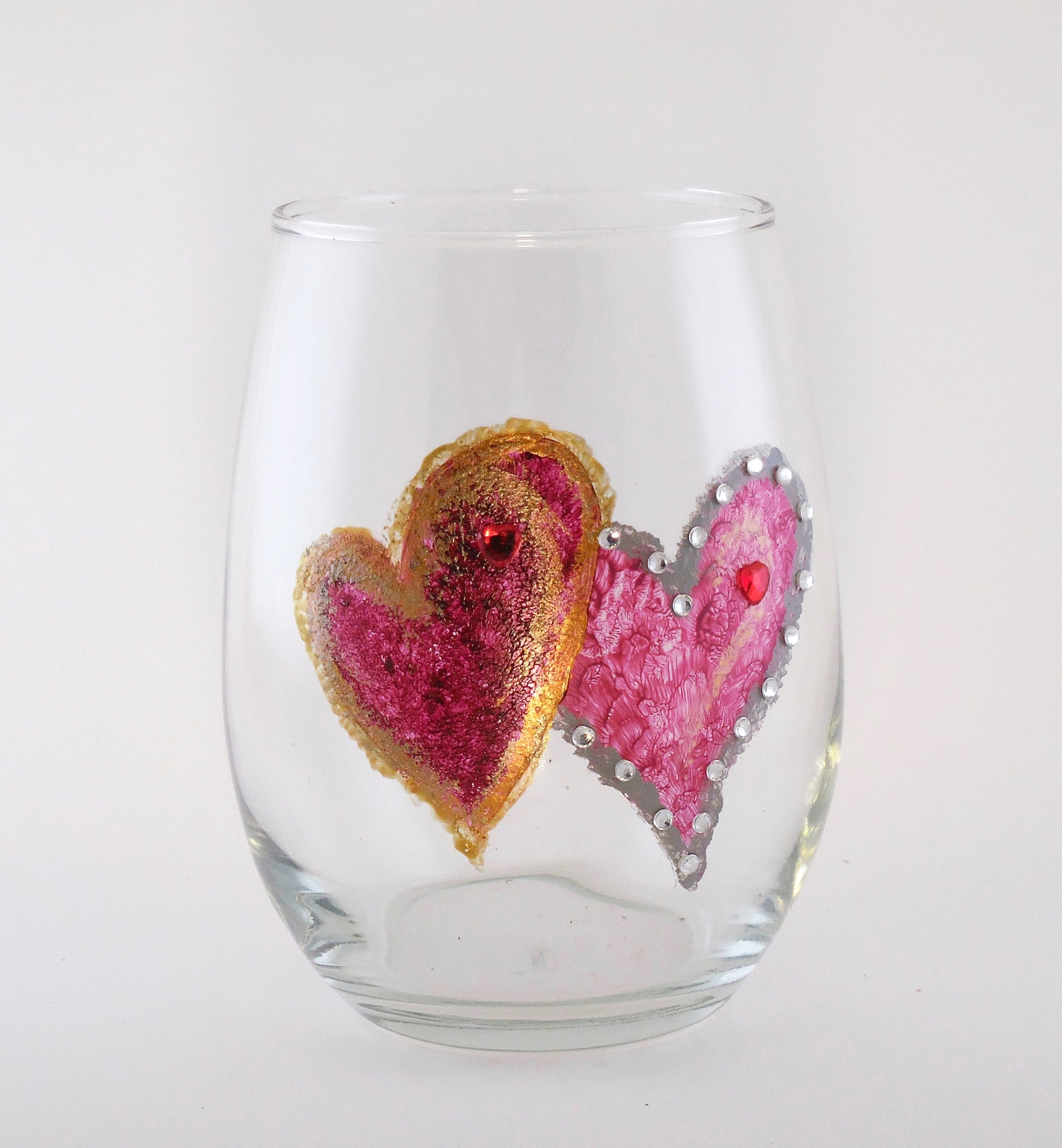 wine glass stemless with hearts