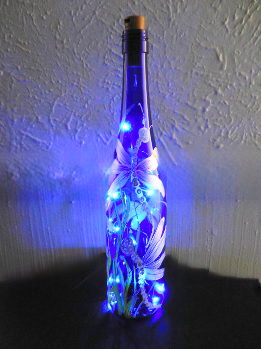 LIMITED EDITION: Cobalt Blue Wine Bottle With Dragonflies