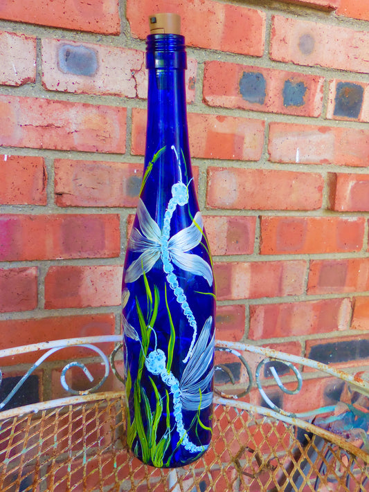 LIMITED EDITION: Cobalt Blue Wine Bottle With Dragonflies