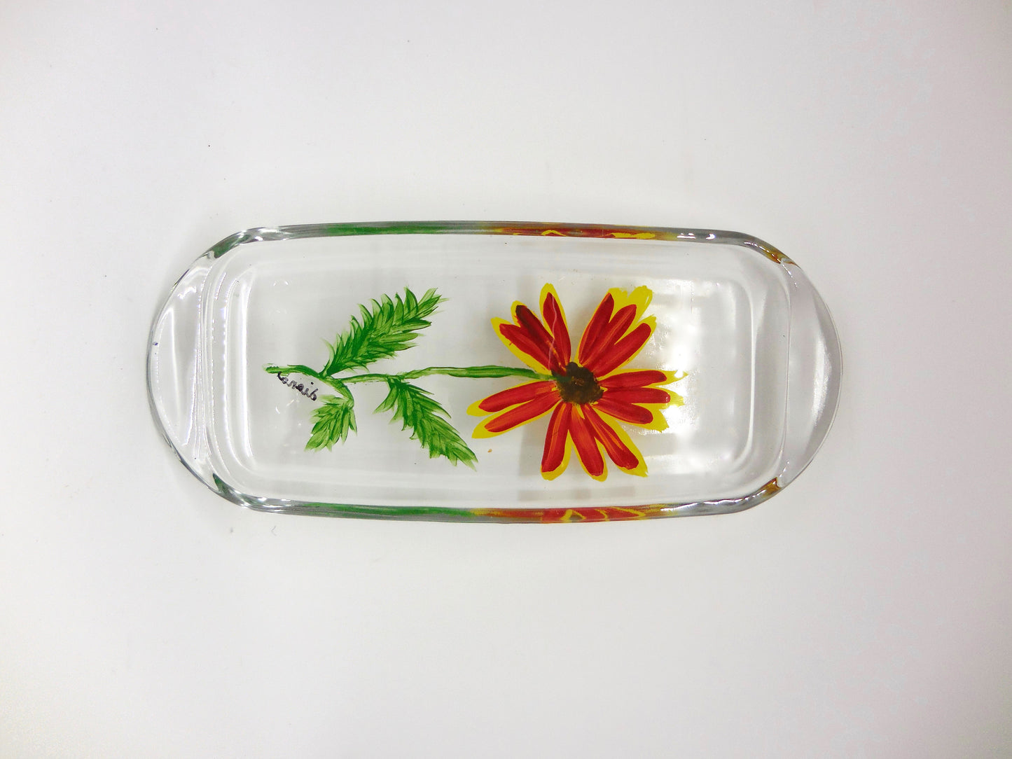 Firewheel Flower Glass Butter Dish