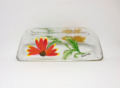 Firewheel Flower Glass Butter Dish