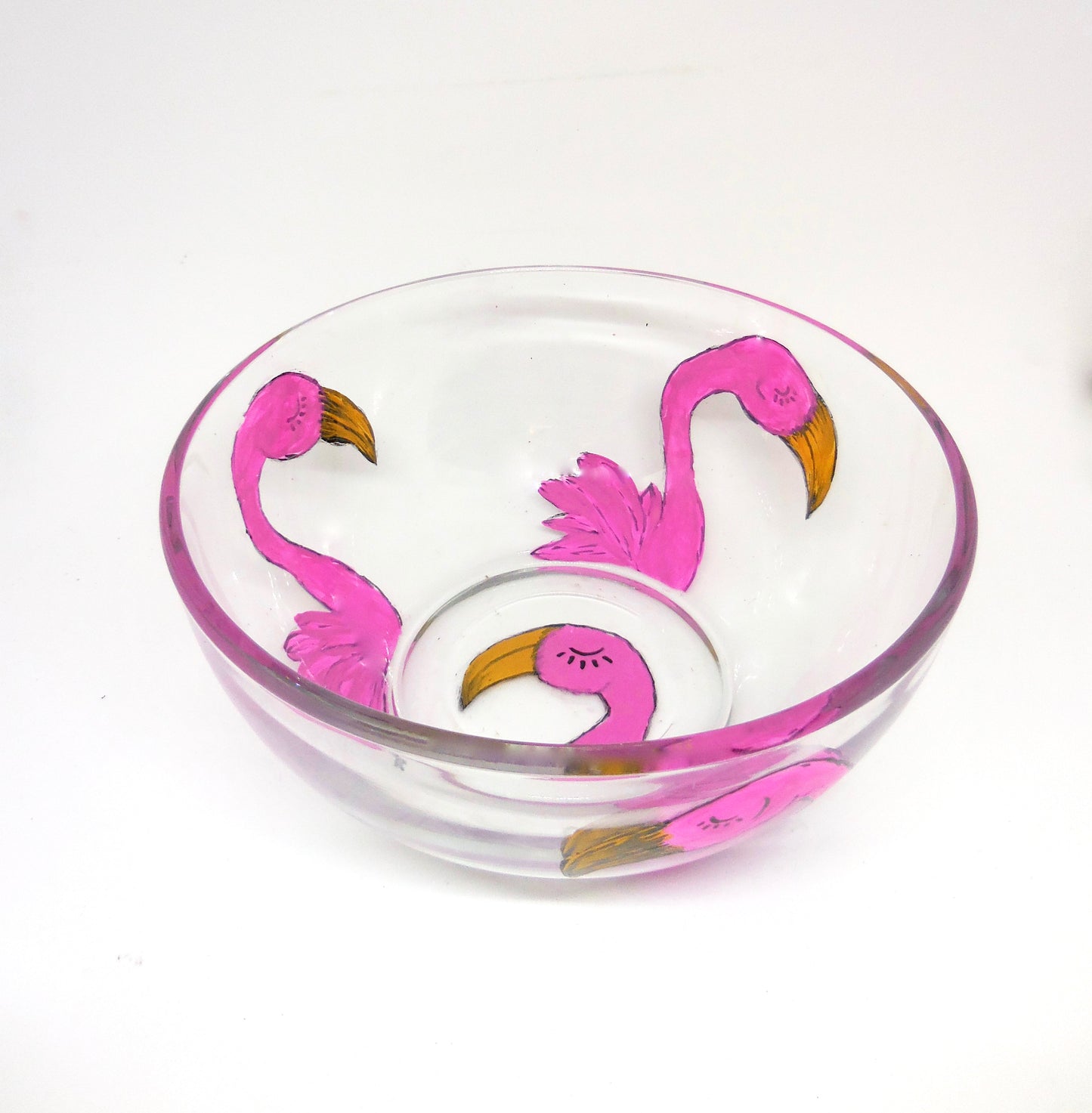 glass bowl with flamingos