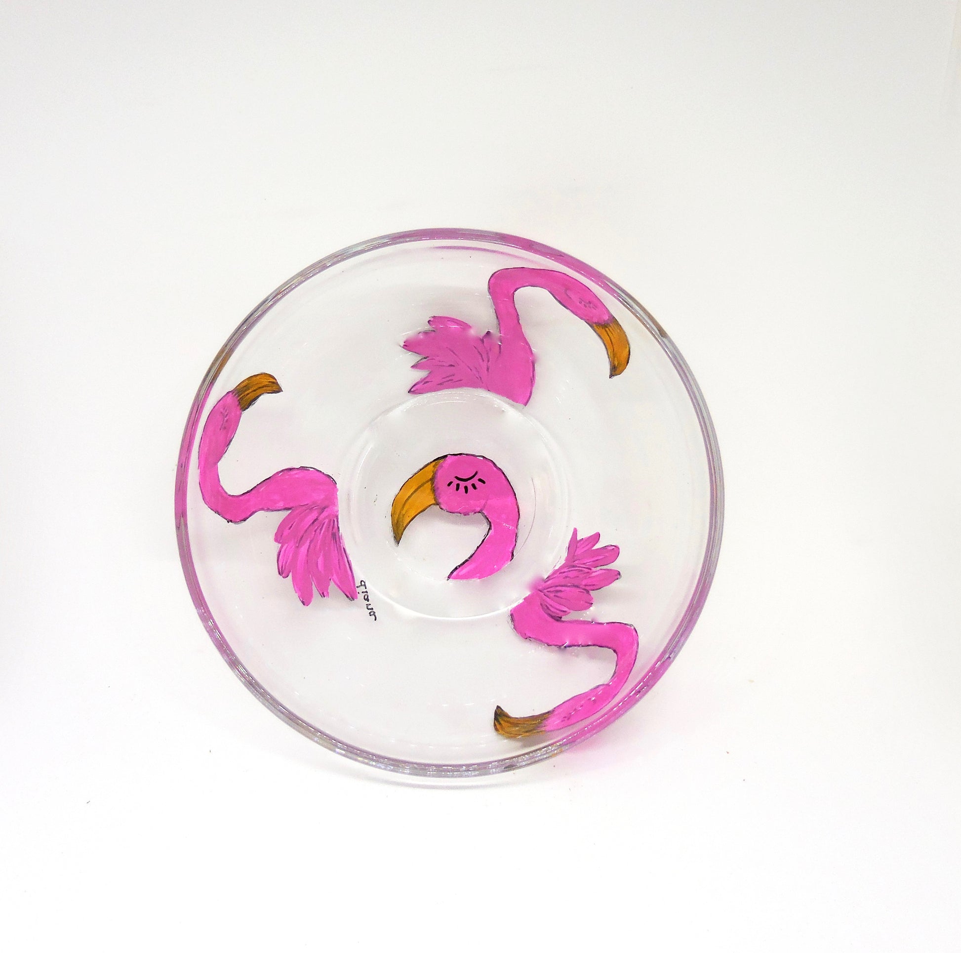 glass bowl with flamingos