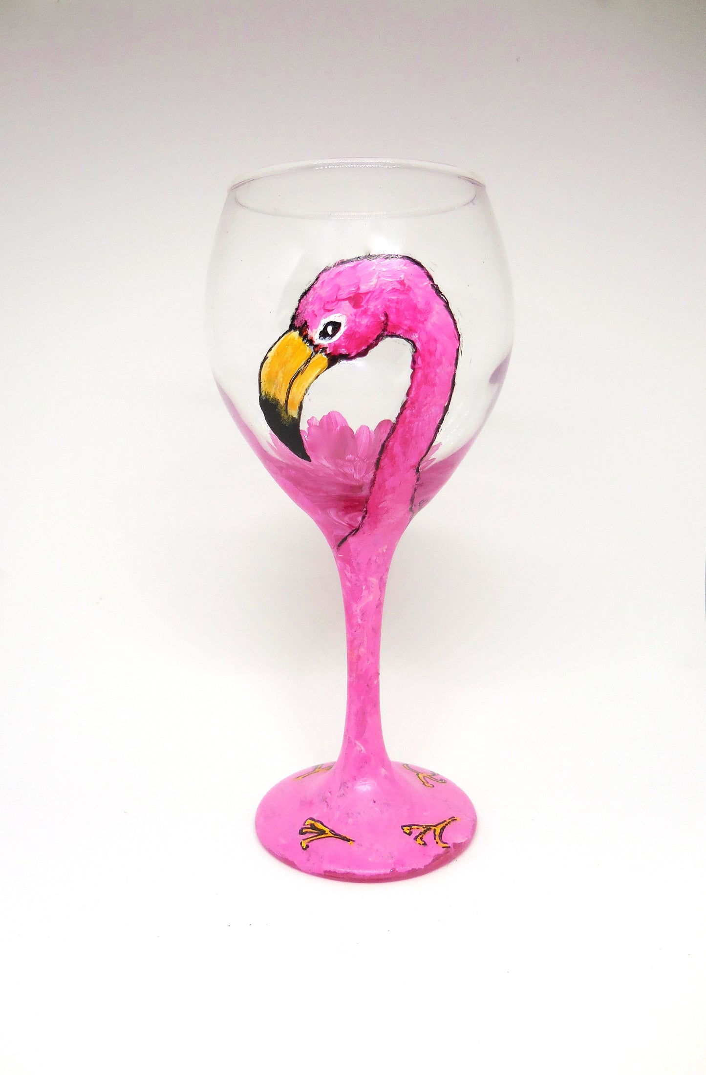 flamingo design on wine glass