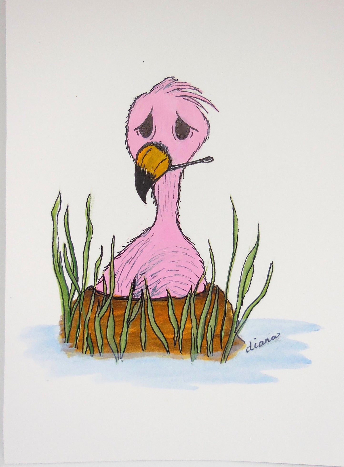 notecard with sick flamingo design