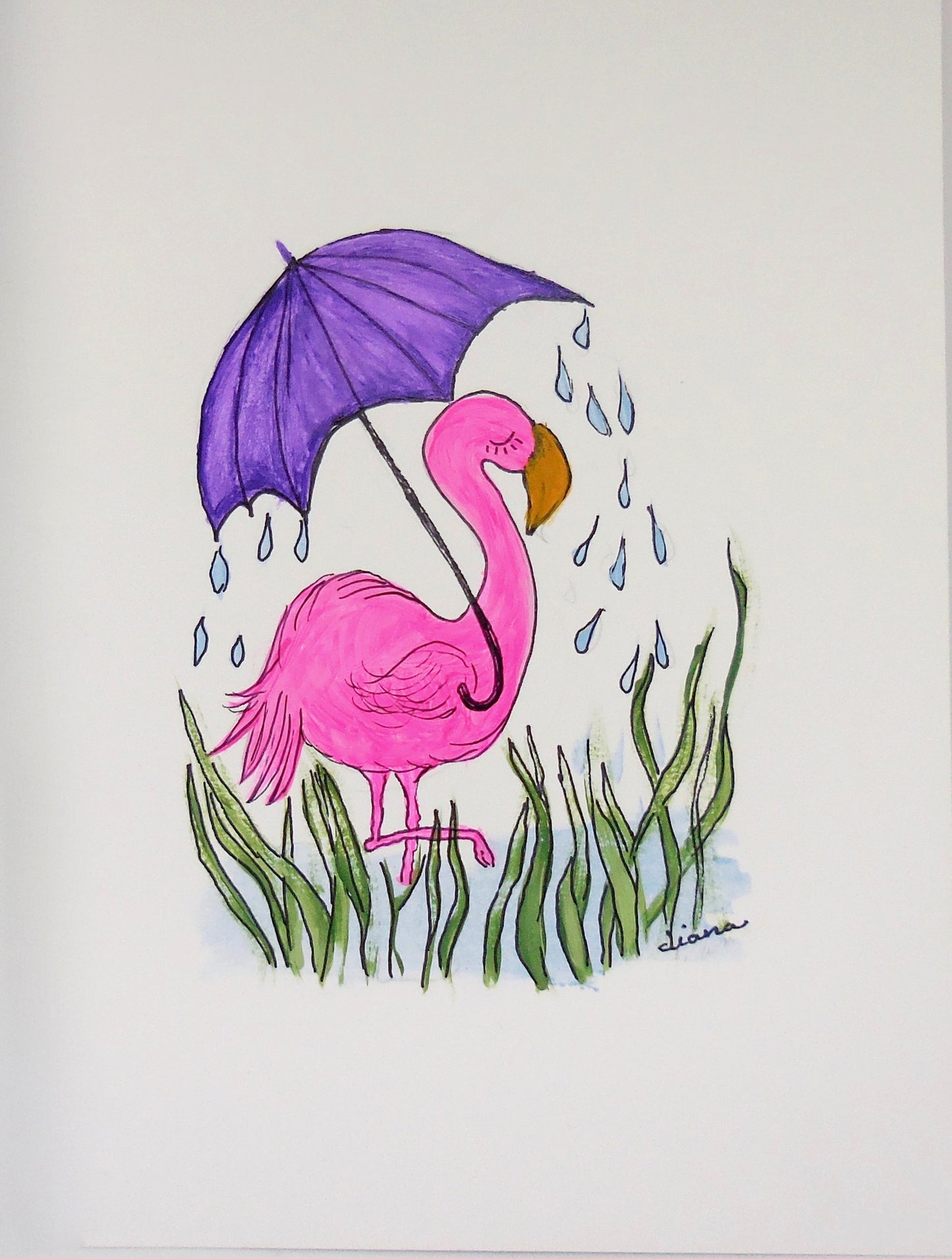 notecard with flamingo and umbrella