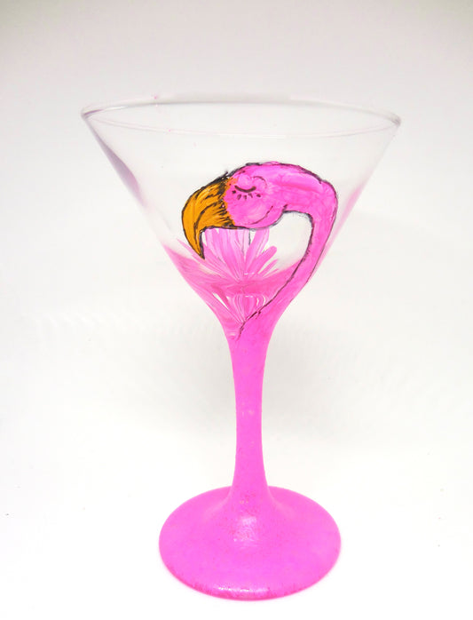 martini glass with flamingo