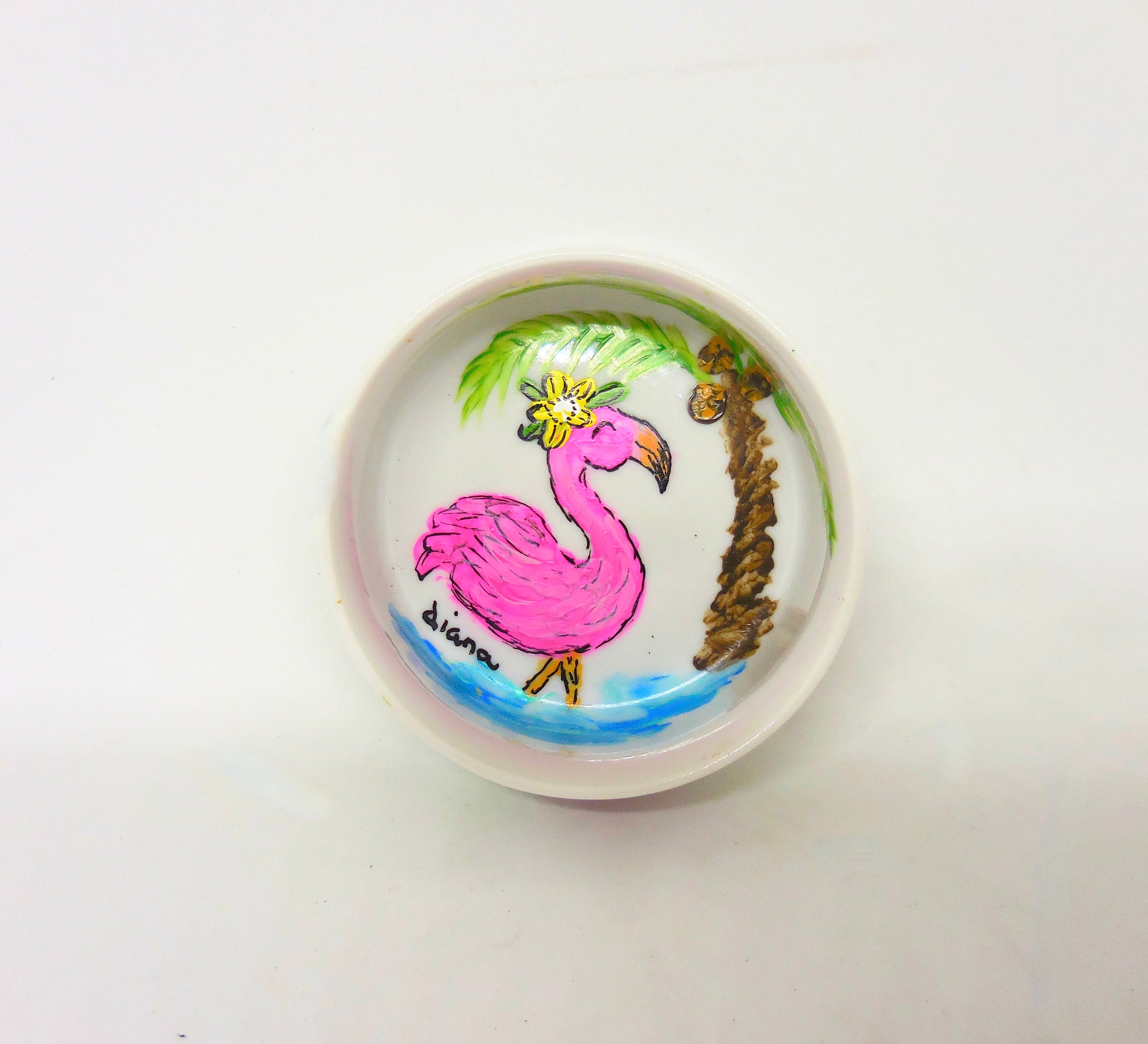 trinket dish with flamingo