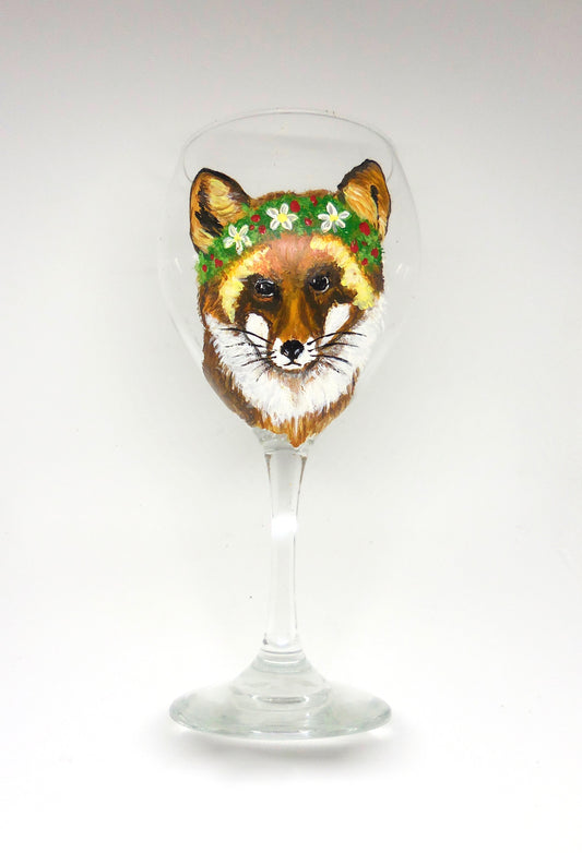 Flowered Fox Wine Glass