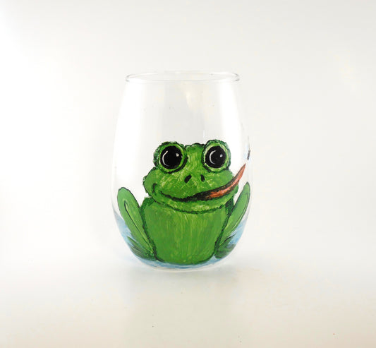 Frog Catching a Fly Stemless Wine Glass