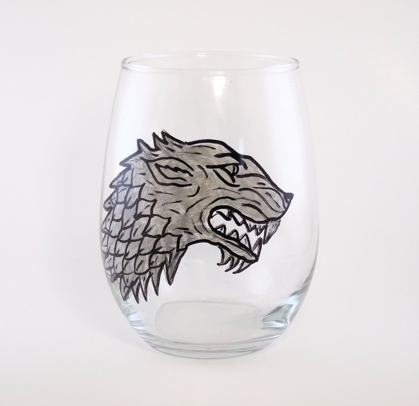 Stemless Wine Glass with Game of Thrones Wolf