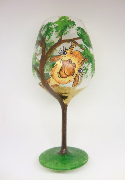 wine glass with giraffe