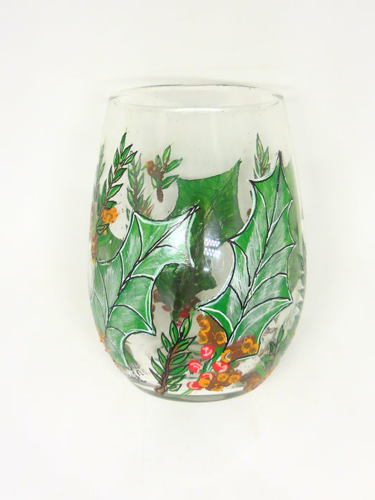Holly & Pine Stemless Wine Glass