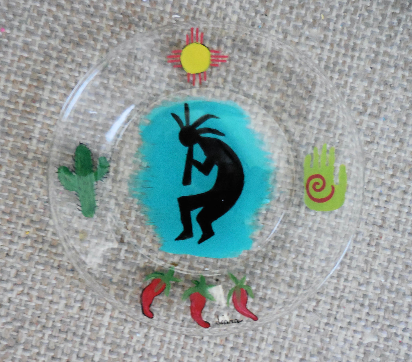 Kokopelli Glass Plate with Southwest Symbols