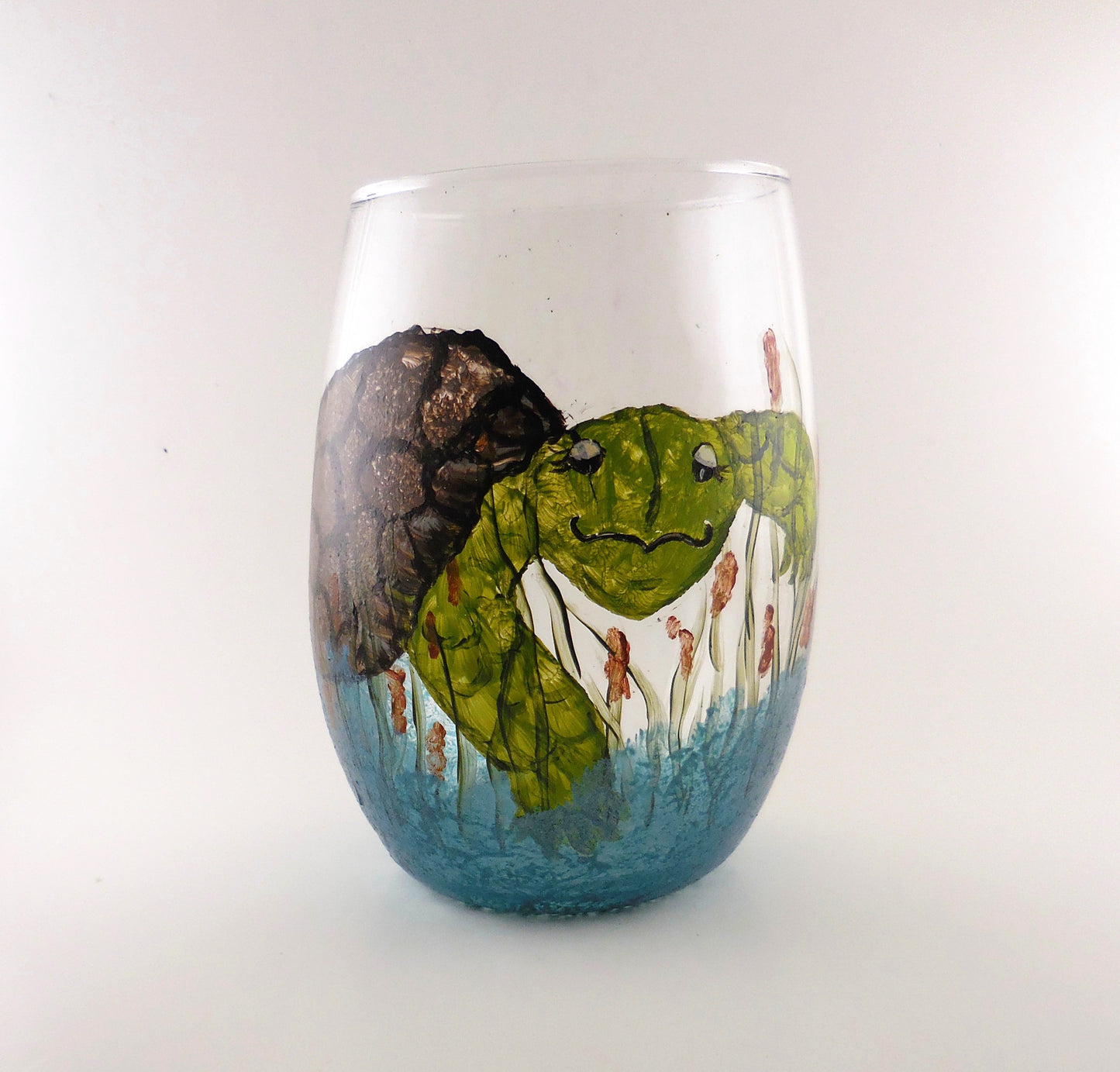 Stemless Wine Glass with Turtle Design