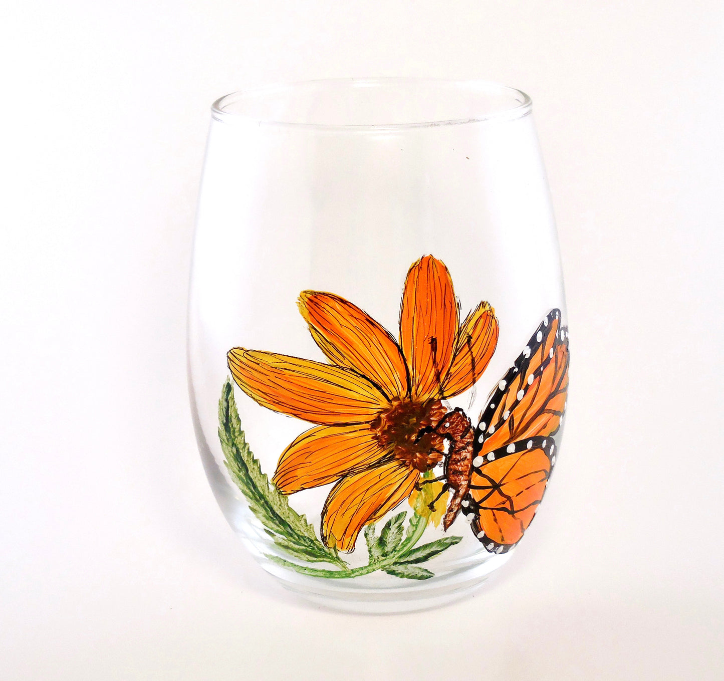 Monarch Butterfly Stemless Wine Glass