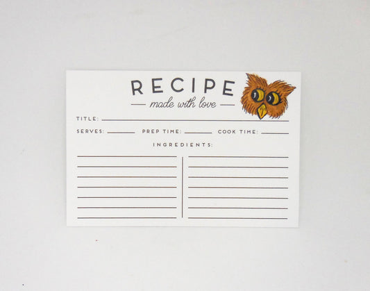 Owl Recipe Cards