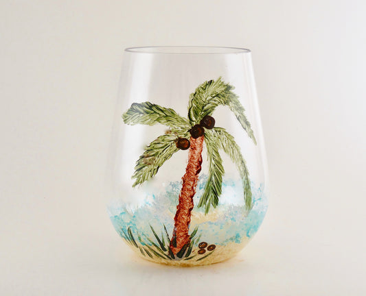 Palm Tree Stemless Wine Glass