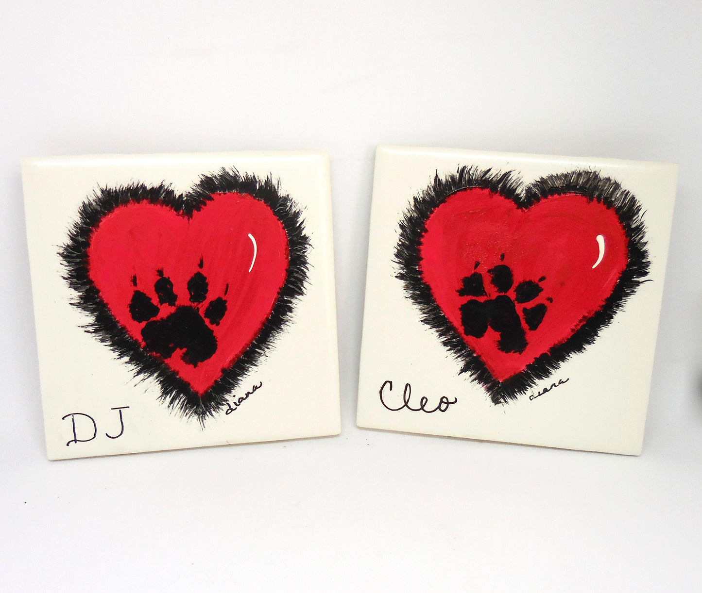 Paw Print Hearts Ceramic Tiles