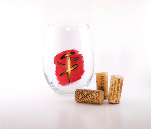 Stemless Wine Glass with Chinese Symbol for Peace