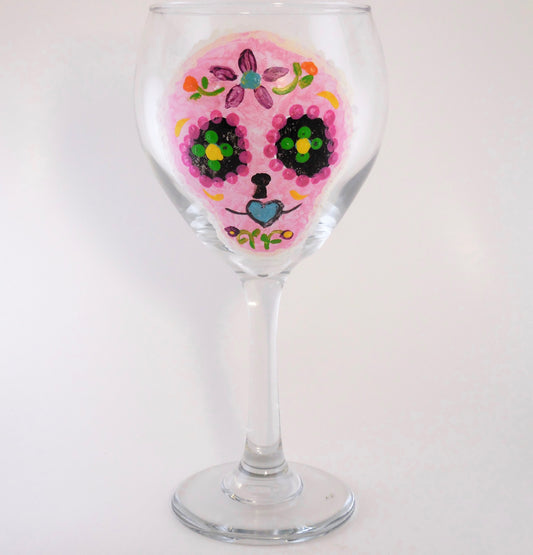 Pink Dia De Los Muertos Wine Glass