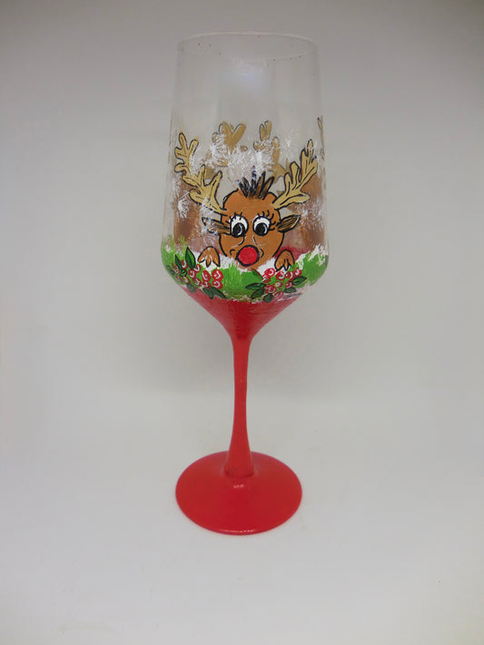Reindeer Peek-a-Boo Wine Glass