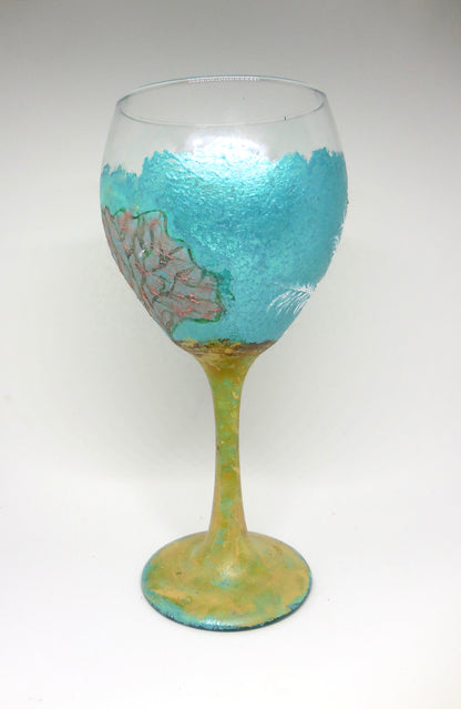 Sea Horse and Coral Wine Glass