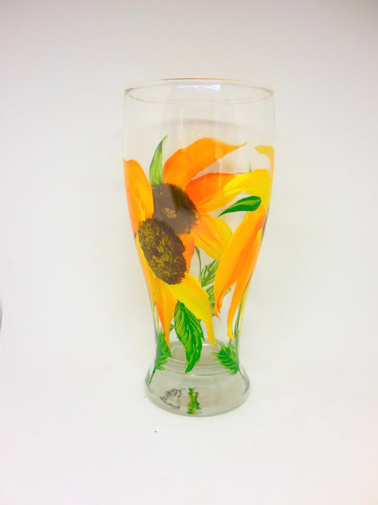 beer glass with sunflowers