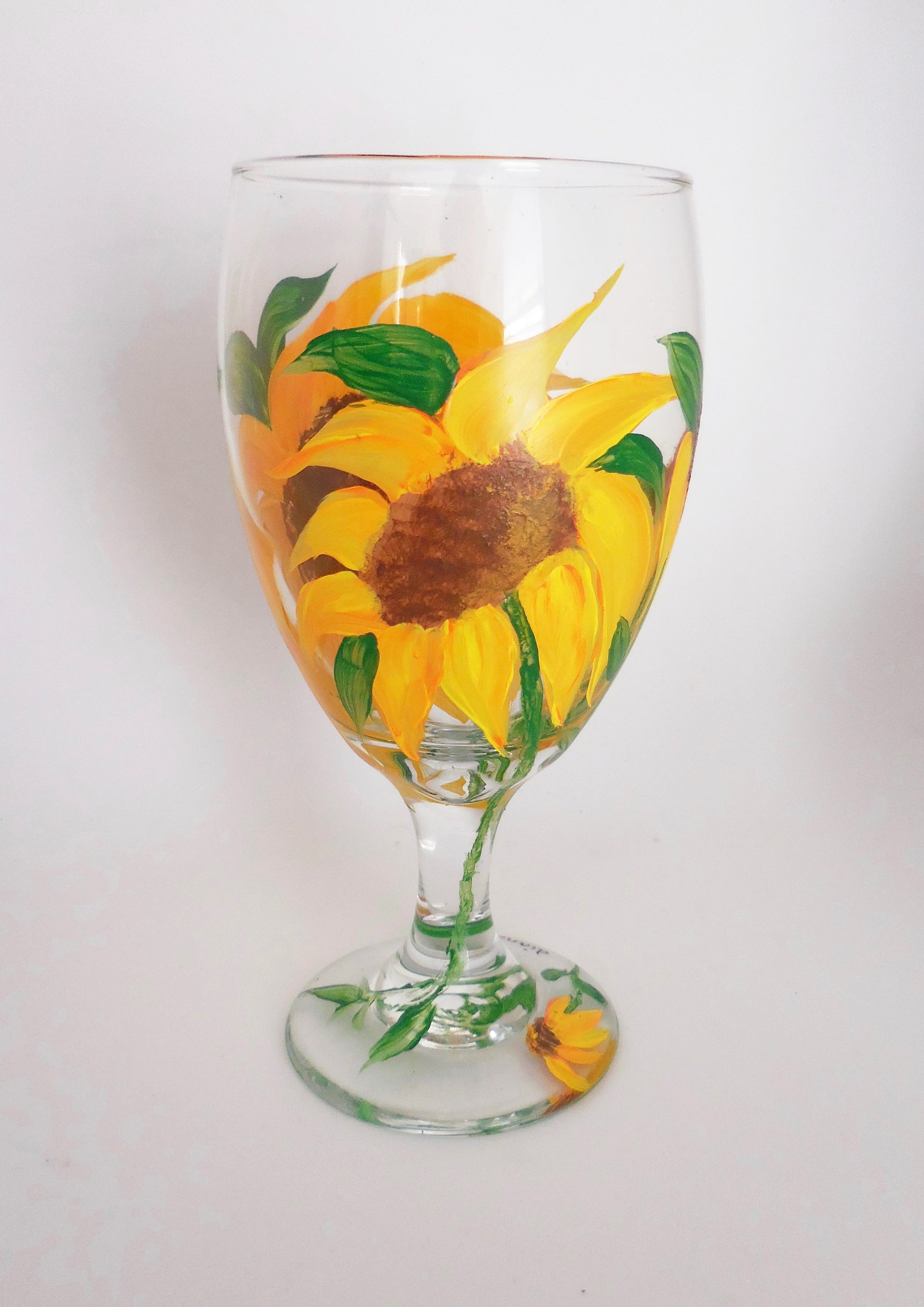 Sunflower Goblet – Diana Dupres Hand Painted Glassware and More